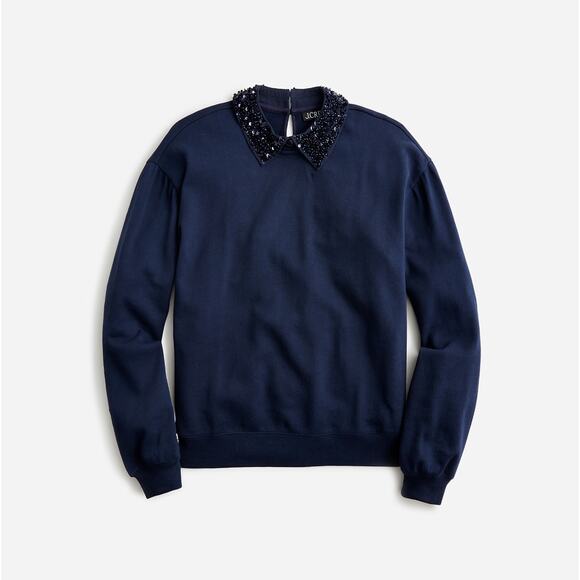 J. CREW Crewneck Sweatshirt Crystal Peter Pan Collar Navy Blue Sz M {A29} - Picture 1 of 6